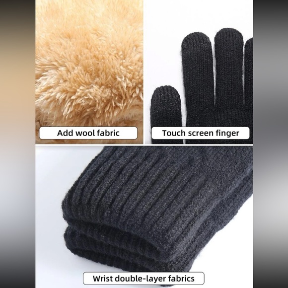 Gloves for winter double layer touch screen black - Picture 2 of 5